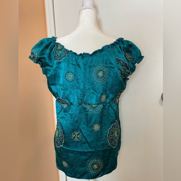 Vintage Emerald green Embroidered Women's Top, size PL - Picture 2 of 7